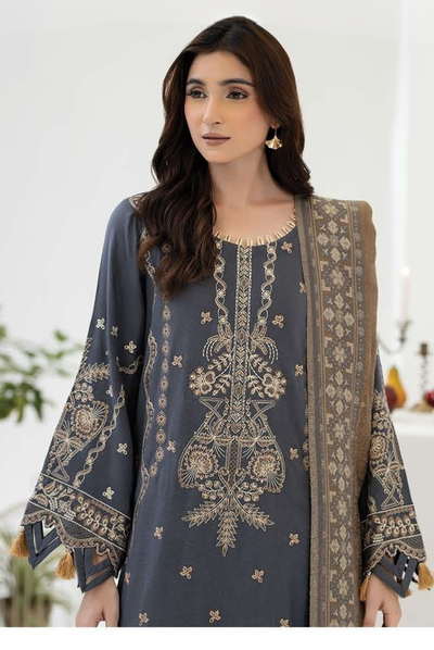 3 Piece Stitched EMBROIDERED PEACH LEATHER WITH PURE JECQUARD WOOL SHAWL ZEINA by JOHRA JW-366