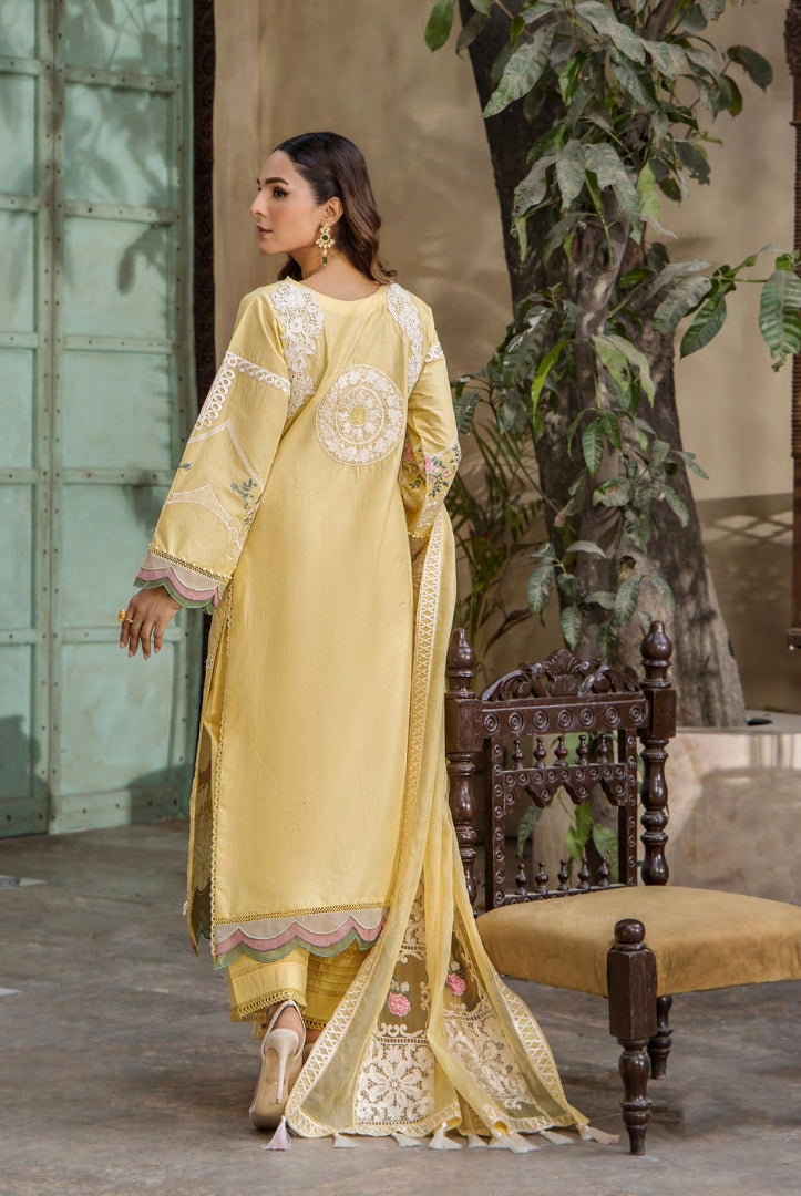 3 Piece Stitched Luxury Lawn Embroidered Suits Collection By Eshaisha - SUNLIT ELEGANCE