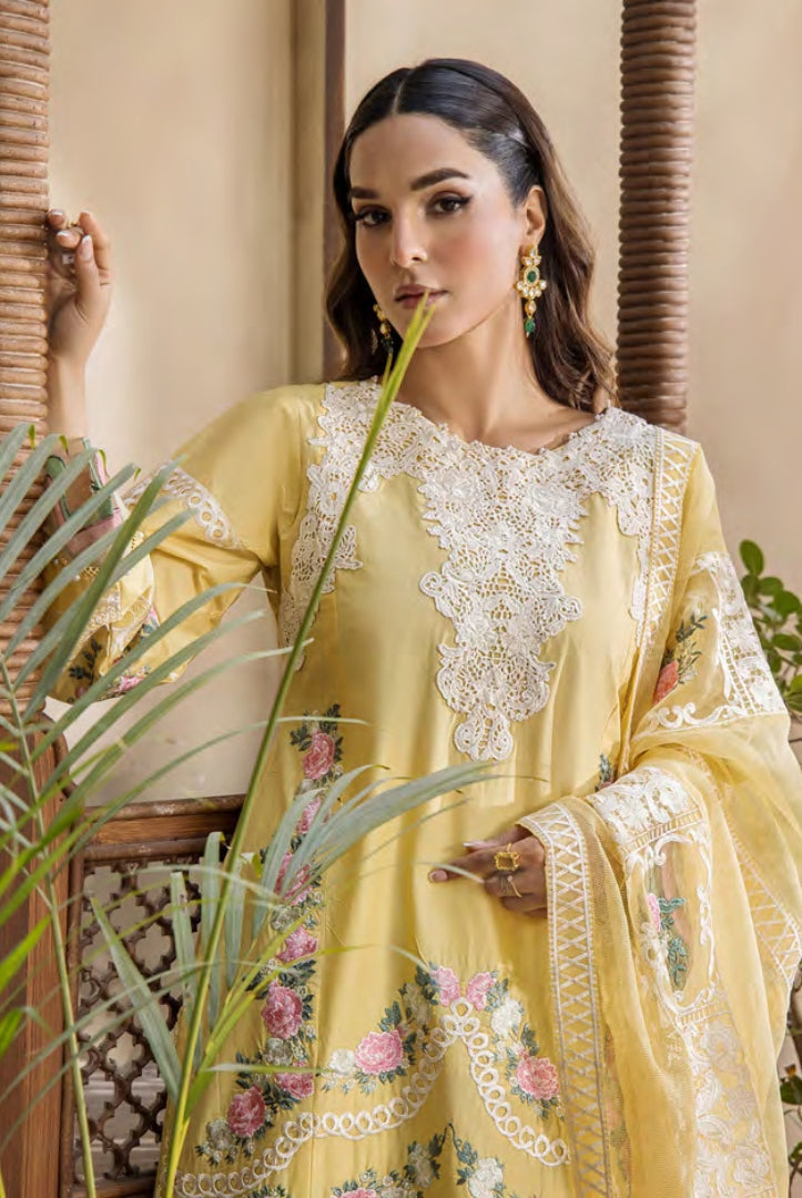 3 Piece Stitched Luxury Lawn Embroidered Suits Collection By Eshaisha - SUNLIT ELEGANCE