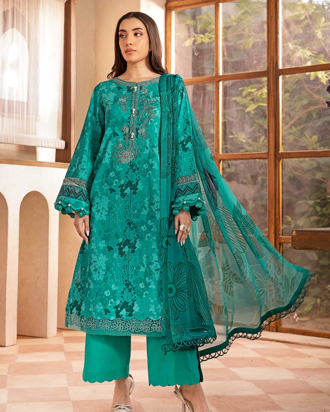 3 Piece Stitched Embroidered Lawn Suit From Maria.B By M.Basics Eid Collection'25-21