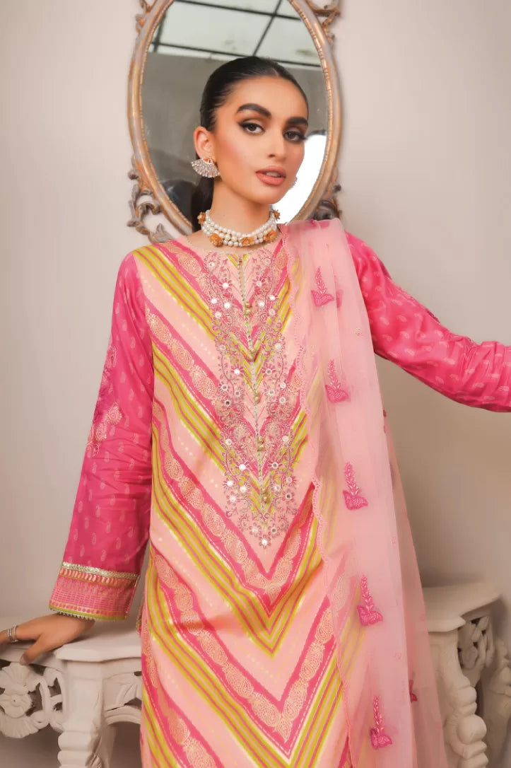 3 Piece Stitched Embroidered Lawn Suit By LSM Gold Lakhany - AN-00783