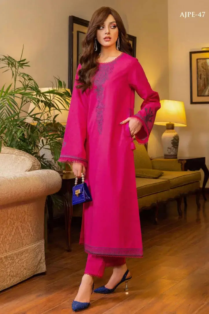 2 Piece Stitched Festive Pret Suit By Asim Jofa - Raspberry Pink