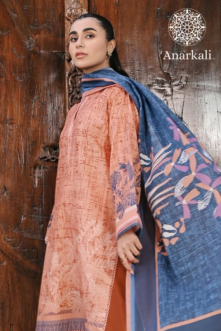 Print Edit By Sahar Stitched 3Pcs Lawn Suit (Peach)