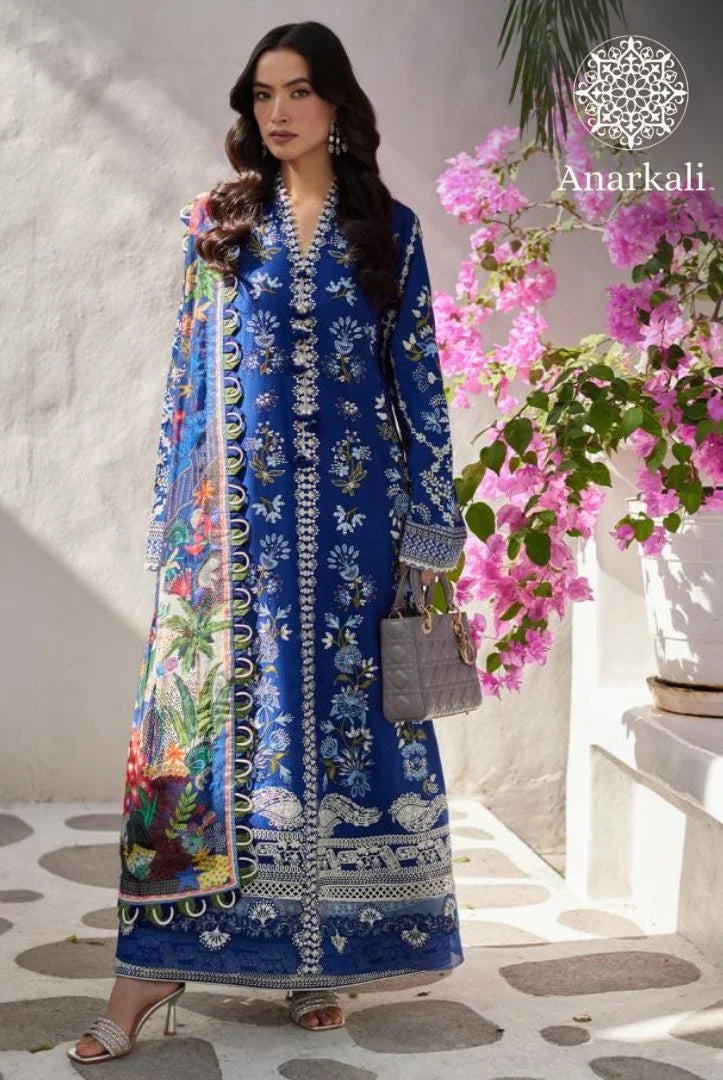 Liliana Luxury Lawn 24 Veira Faiza Saqlain 3 piece Stitched Suit (Blue)