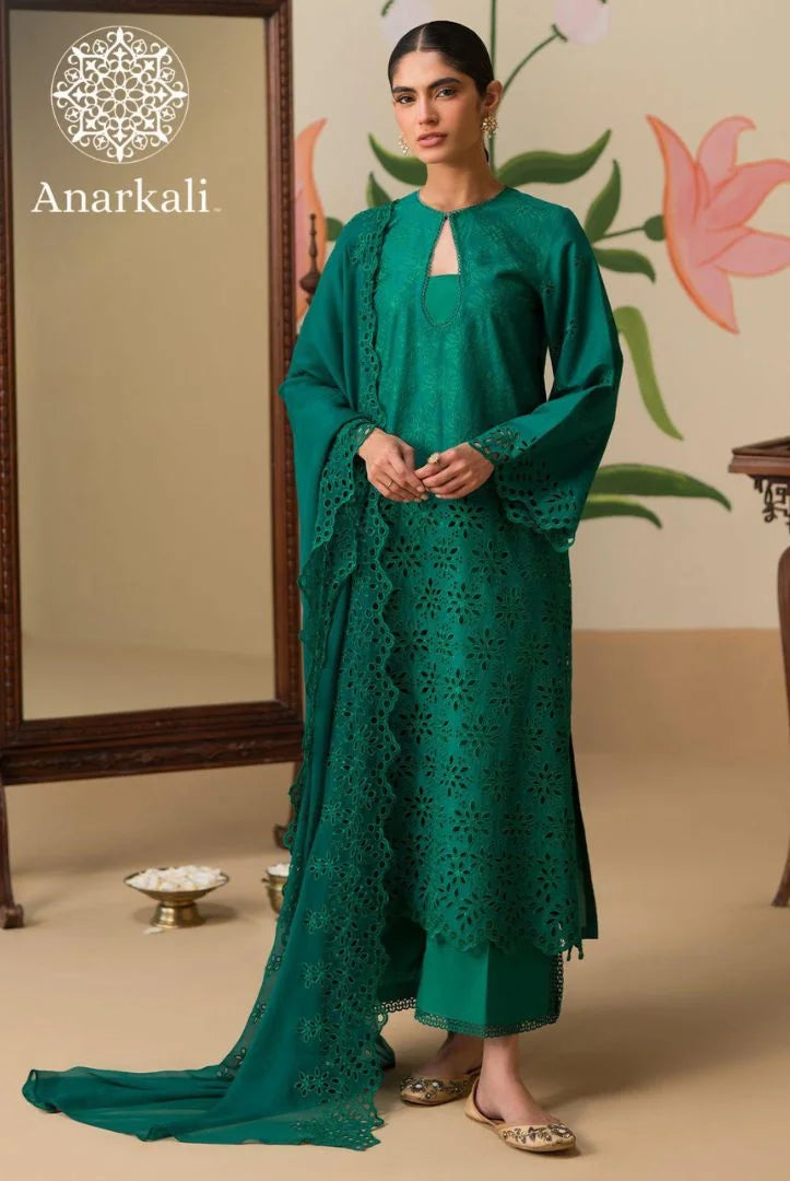 Cross Stitch Chikankari 3 piece Stitched Collection 24 (Green)