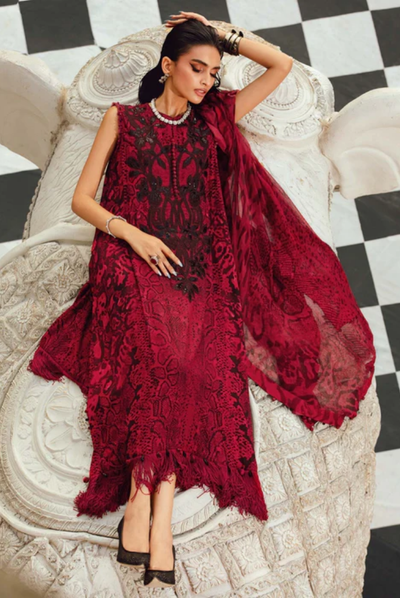 3 Piece Stitched Embroidered Linen Rani Mahal by Maria B M prints Fall Edit'25 Winter Collection MB25FE-2A