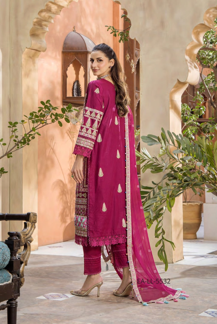 3 Piece Stitched Luxury Lawn Embroidered Suits Collection By Eshaisha - VELVET ROSE