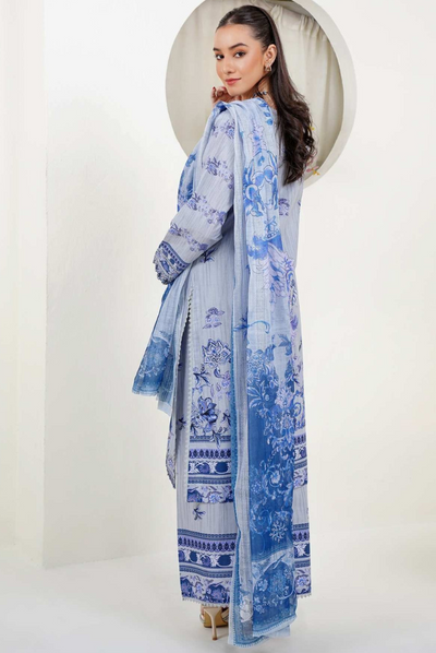 3 Piece Stitched Digital Printed Embroidered Lawn Suit From Zara '25 Collection - SONIC BLUE