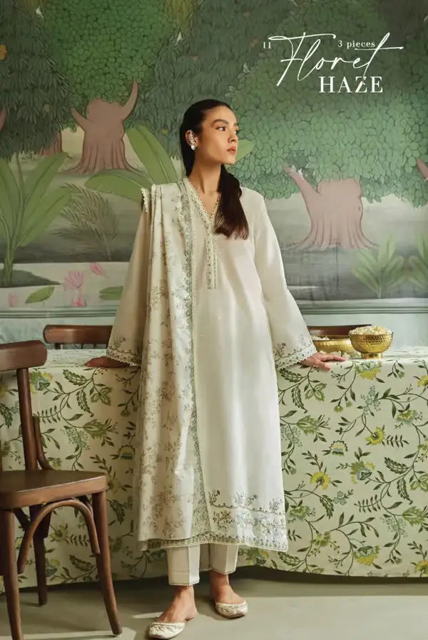 3 Piece Sehar Cross Stitch Cambric Suit - 09