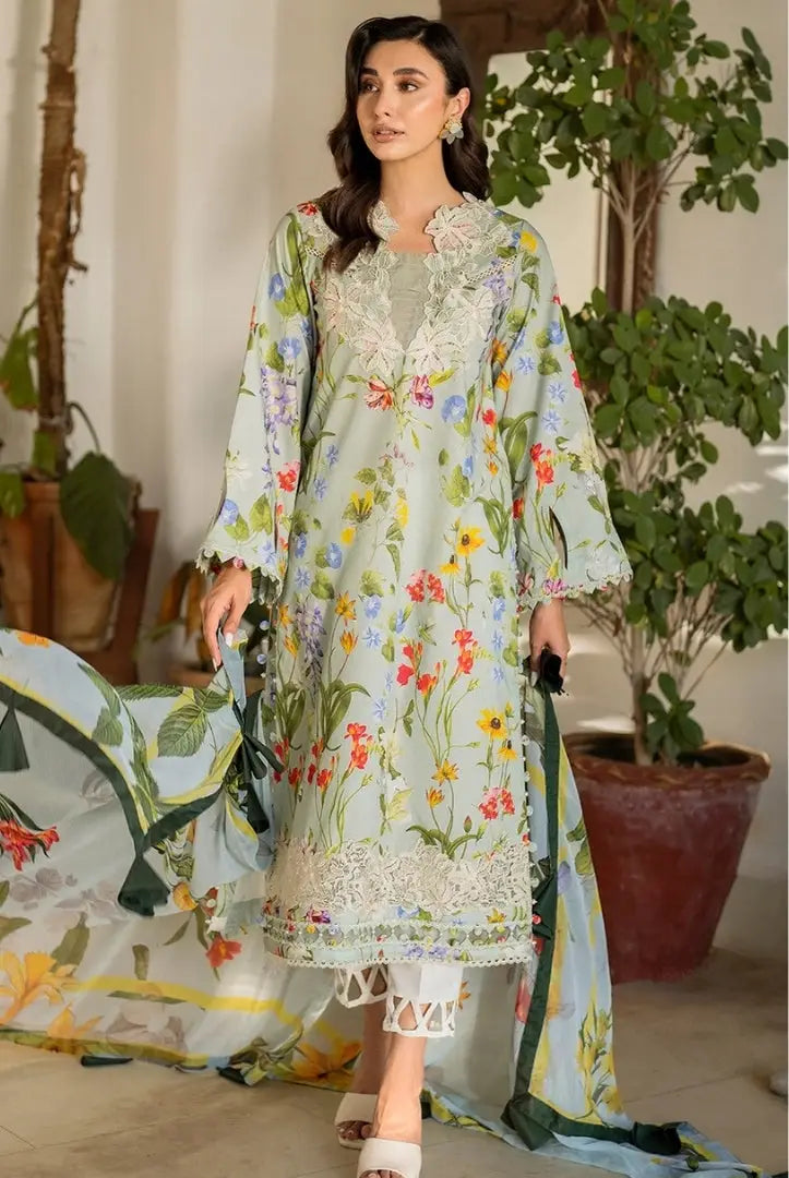 3 Piece Stitched Embroidered Lawn Suit | Meraki Vol'2 By Asifa & Nabeel - Suroor