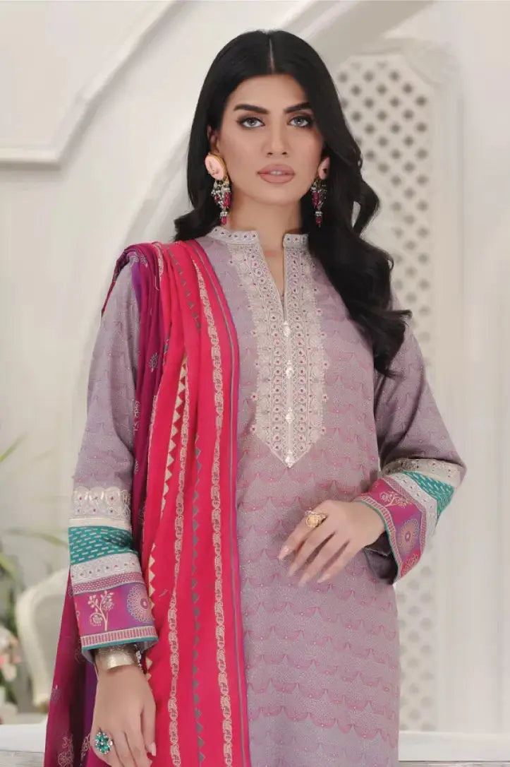3 Piece Stitched Embroidered Lawn Suit By LSM Gold Lakhany - AN-00777