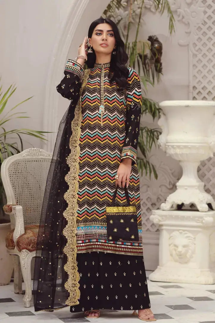 3 Piece Stitched Embroidered Lawn Suit By LSM Gold Lakhany - AN-00779