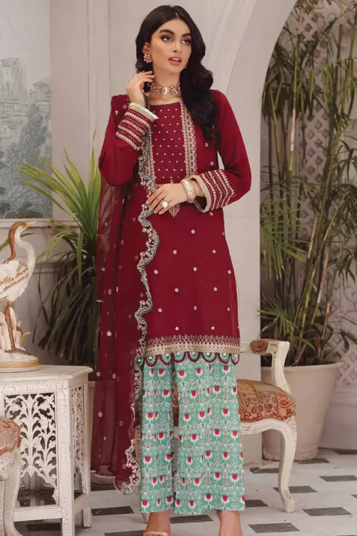 3 Piece Stitched Embroidered Lawn Suit By LSM Gold Lakhany - AN-00780