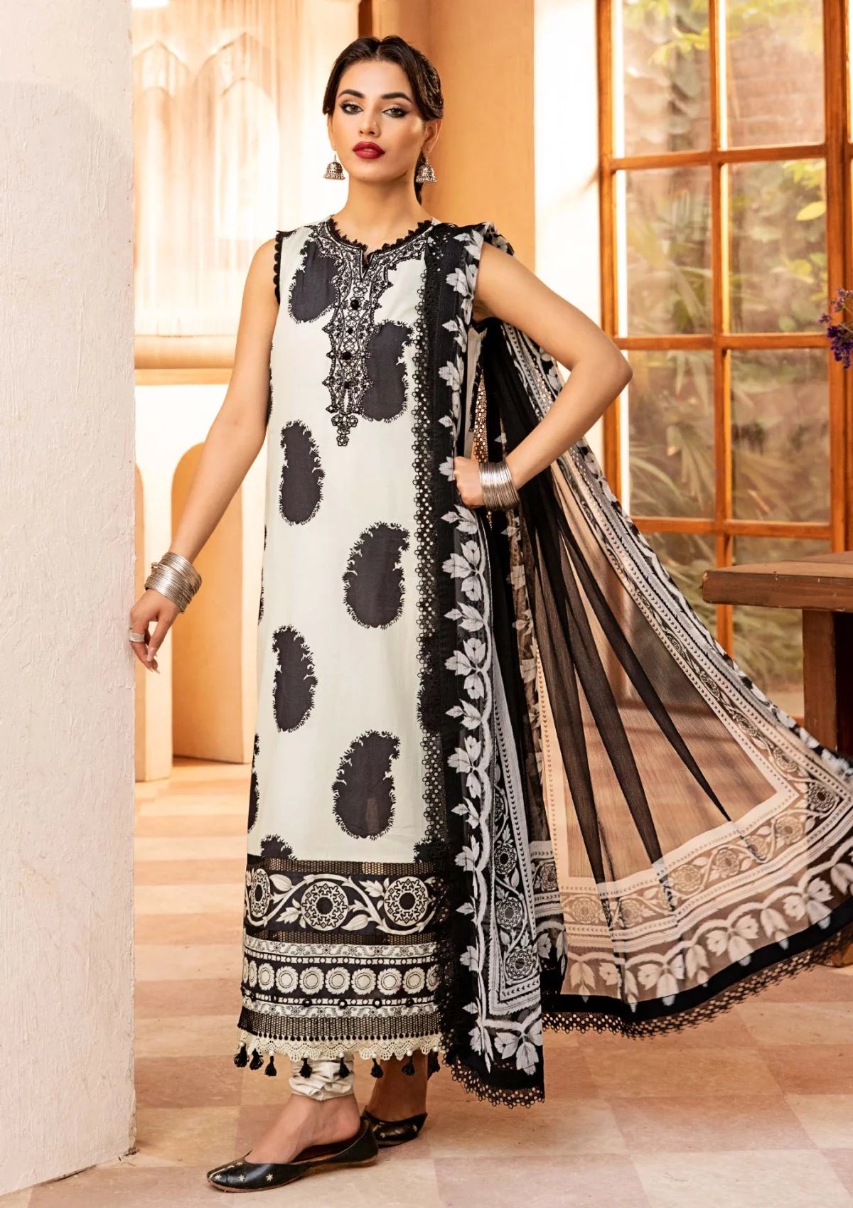 3 Piece Stitched Embroidered Lawn Suit From Maria.B By M.Basics Eid Collection'25-16