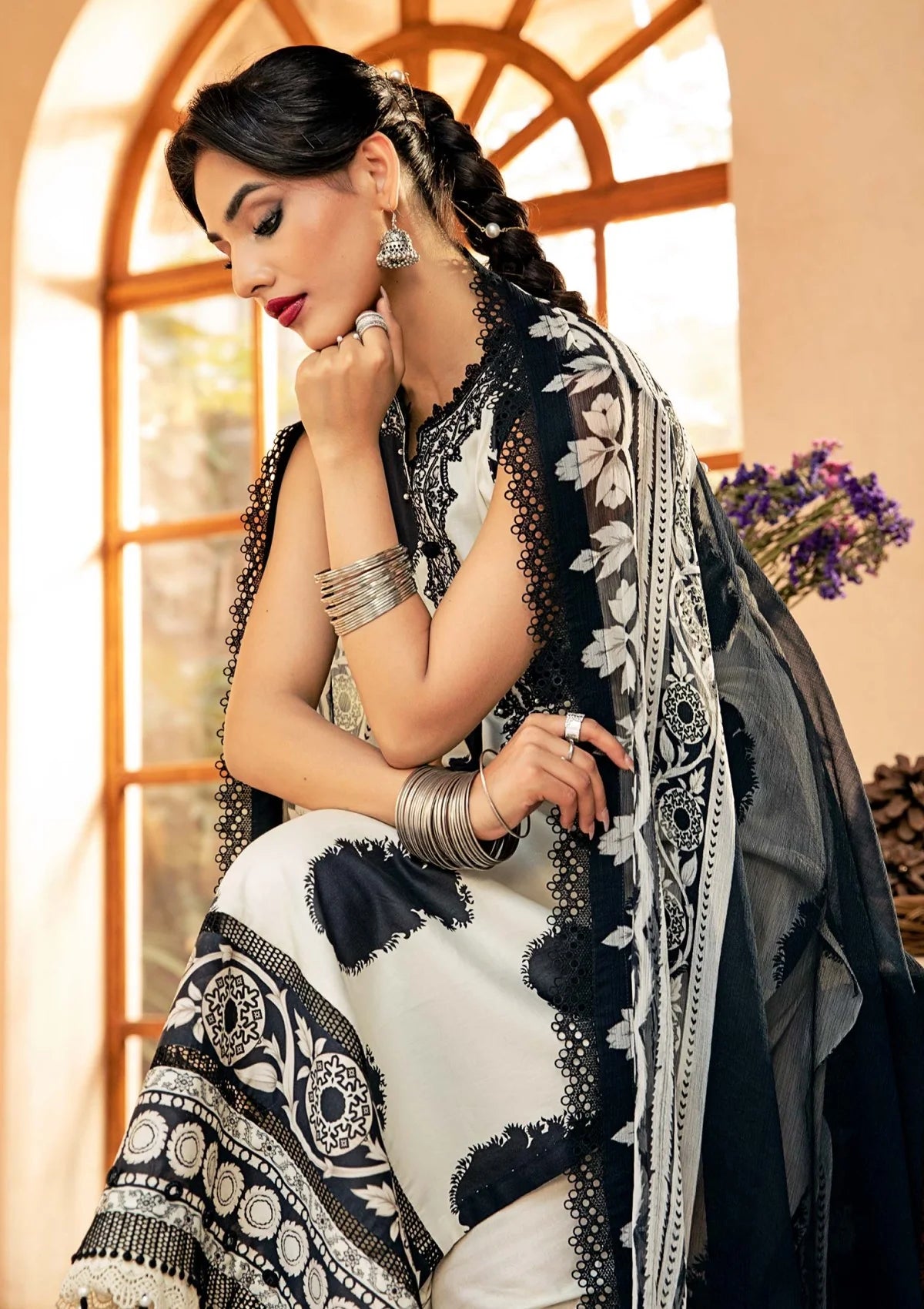 3 Piece Stitched Embroidered Lawn Suit From Maria.B By M.Basics Eid Collection'25-16