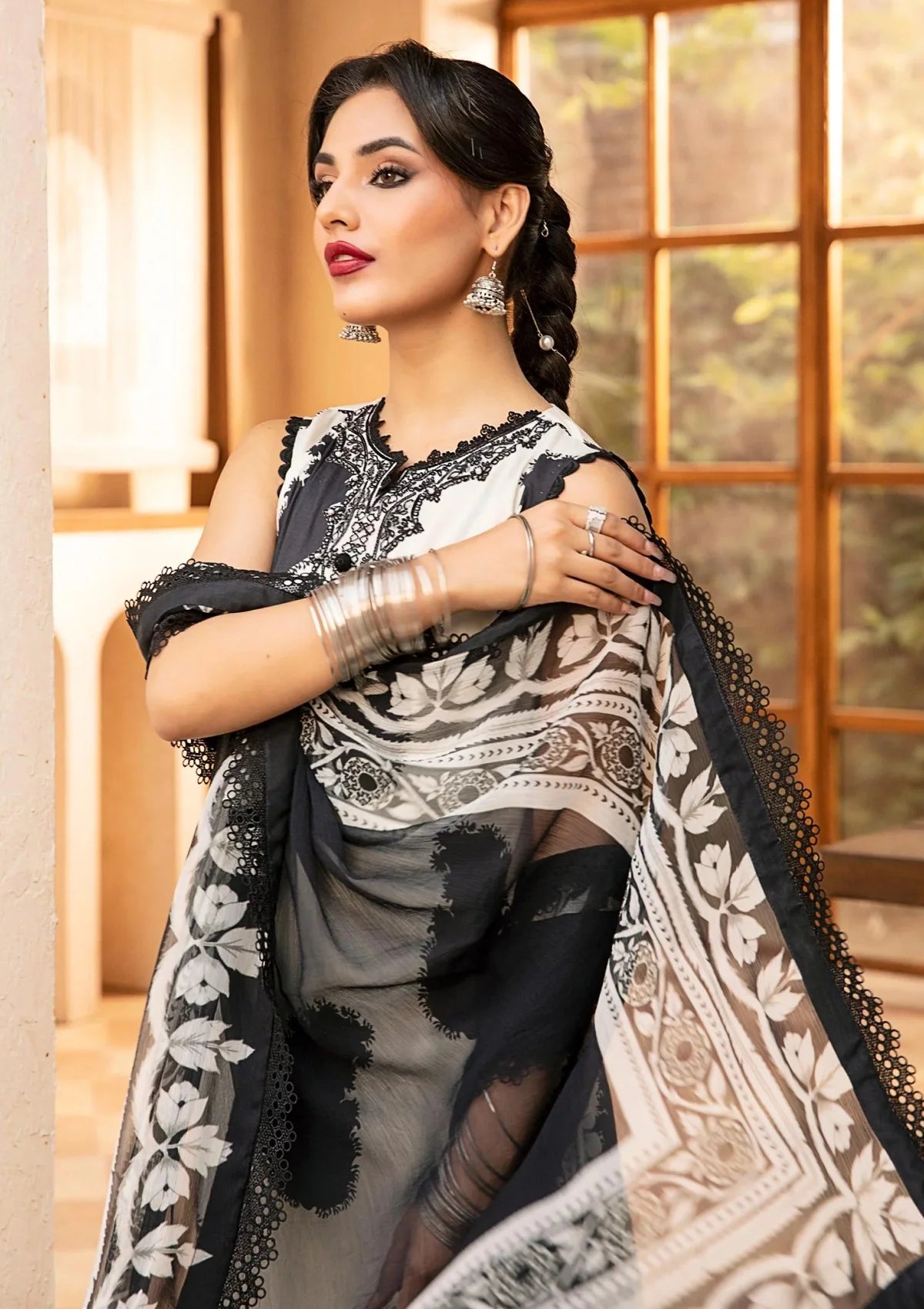 3 Piece Stitched Embroidered Lawn Suit From Maria.B By M.Basics Eid Collection'25-16