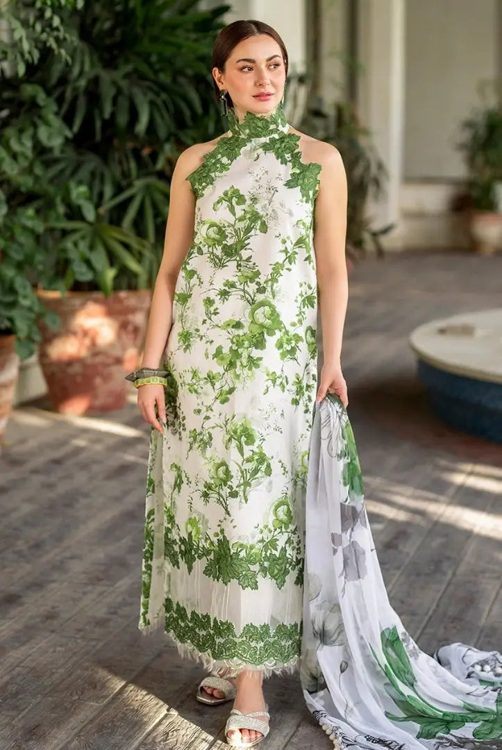 3 Piece Stitched Embroidered Lawn Suit | Meraki Vol'2 By Asifa & Nabeel - Sarsabz