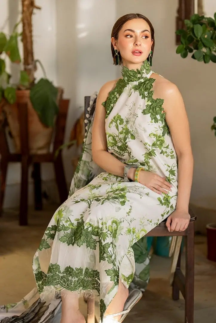 3 Piece Stitched Embroidered Lawn Suit | Meraki Vol'2 By Asifa & Nabeel - Sarsabz