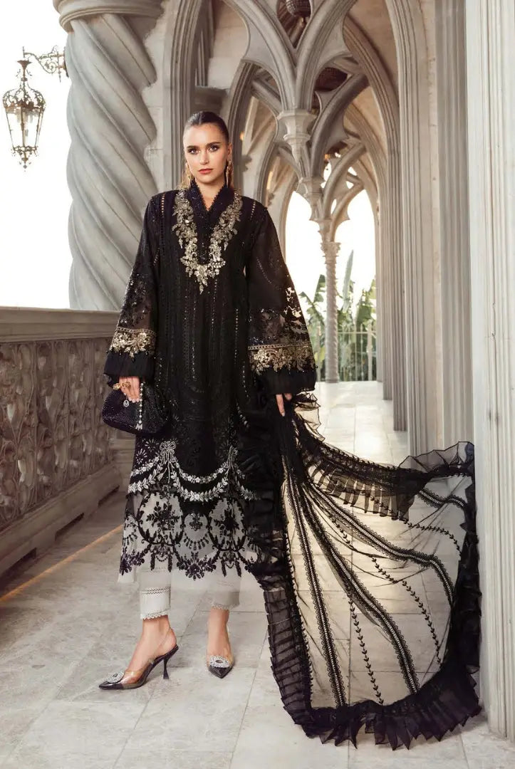 3 Piece Stitched Luxury Embroidered Lawn Eid Collection By Maria.B - Black