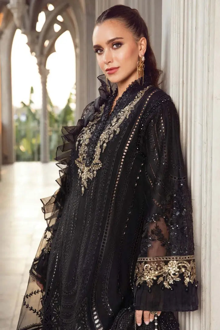 3 Piece Stitched Luxury Embroidered Lawn Eid Collection By Maria.B - Black