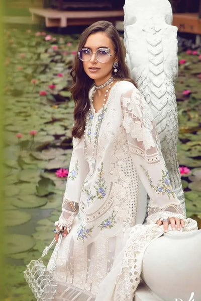 3 Piece Stitched Luxury Embroidered Lawn Eid Collection By Maria.B - Off White