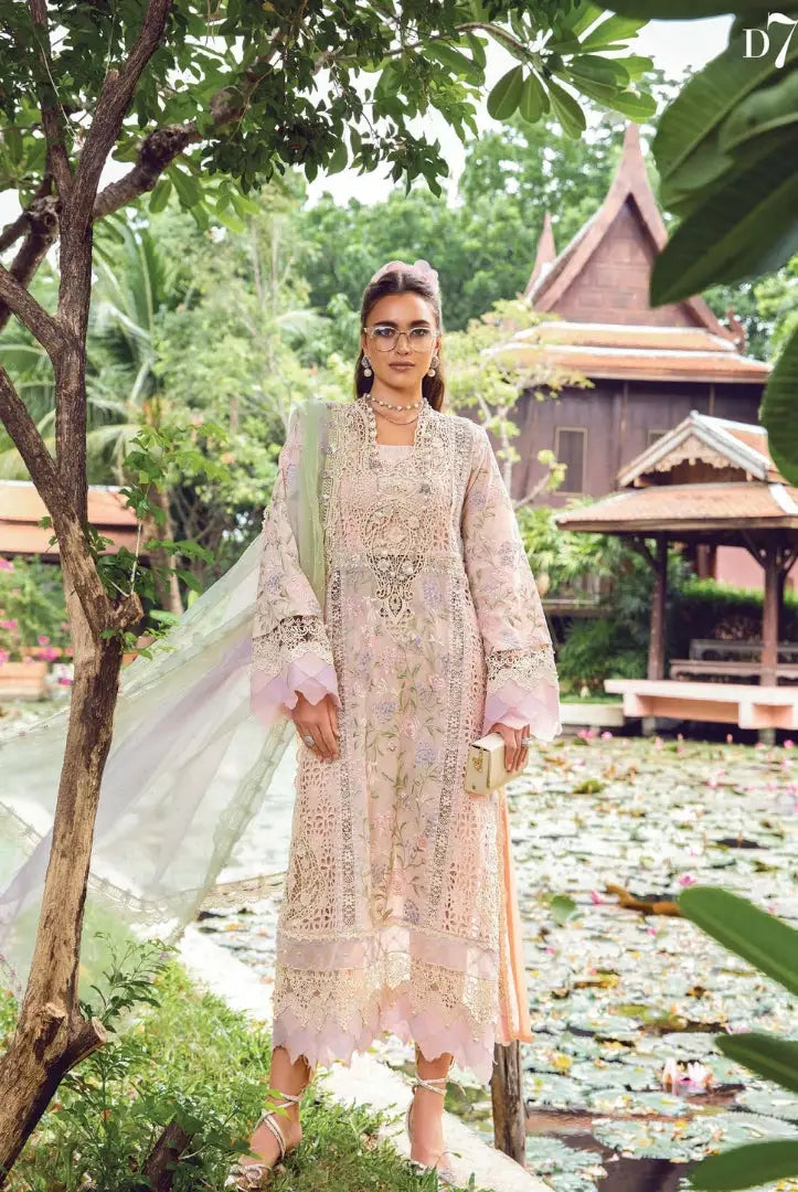 3 Piece Stitched Luxury Embroidered Lawn Eid Collection By Maria.B - Peach