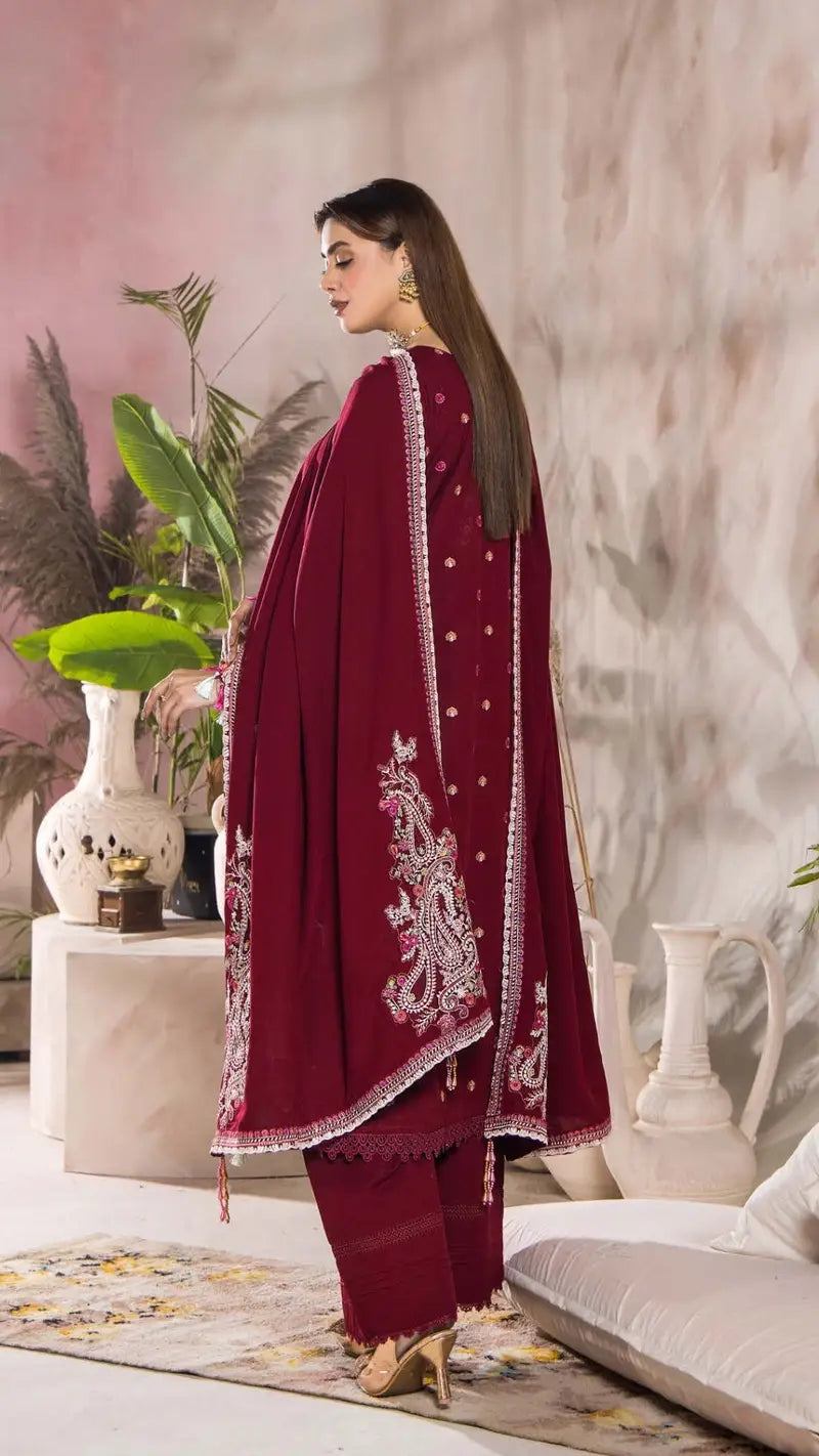 3 Piece Stitched Luxury Winter Embroidered Collection Vol.2 By Eshaisha - 04
