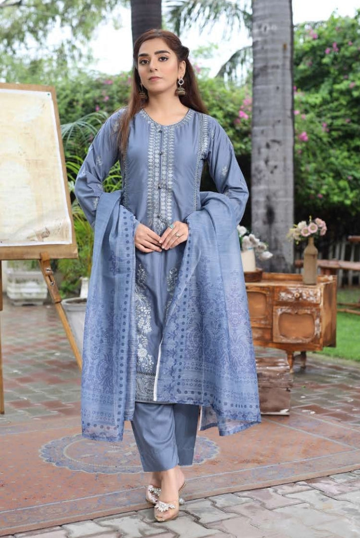 3 Piece Stitched Digital Printed Embroidered Lawn Suit From Zara ’25 Collection – ELEGANCE