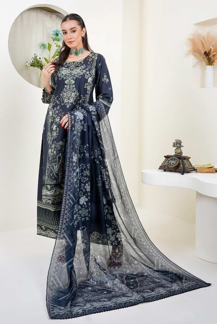 3 Piece Stitched Digital Printed Embroidered Lawn Suit From Zara '25 Collection - PACIFIC LINE