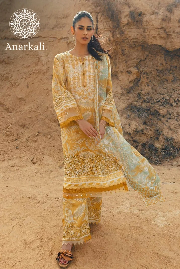 Nureh Gardenia Embroidered Chikankari Collection 3Piece Stitched Suit (Yellow)