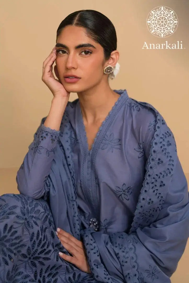 Cross Stitch Chikankari 3 piece Stitched Collection 24 (Blue)