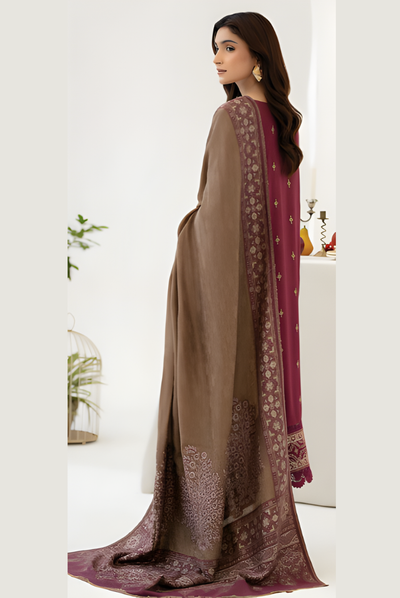 3 Piece Stitched EMBROIDERED PEACH LEATHER WITH PURE JECQUARD WOOL SHAWL ZEINA by JOHRA JW-368