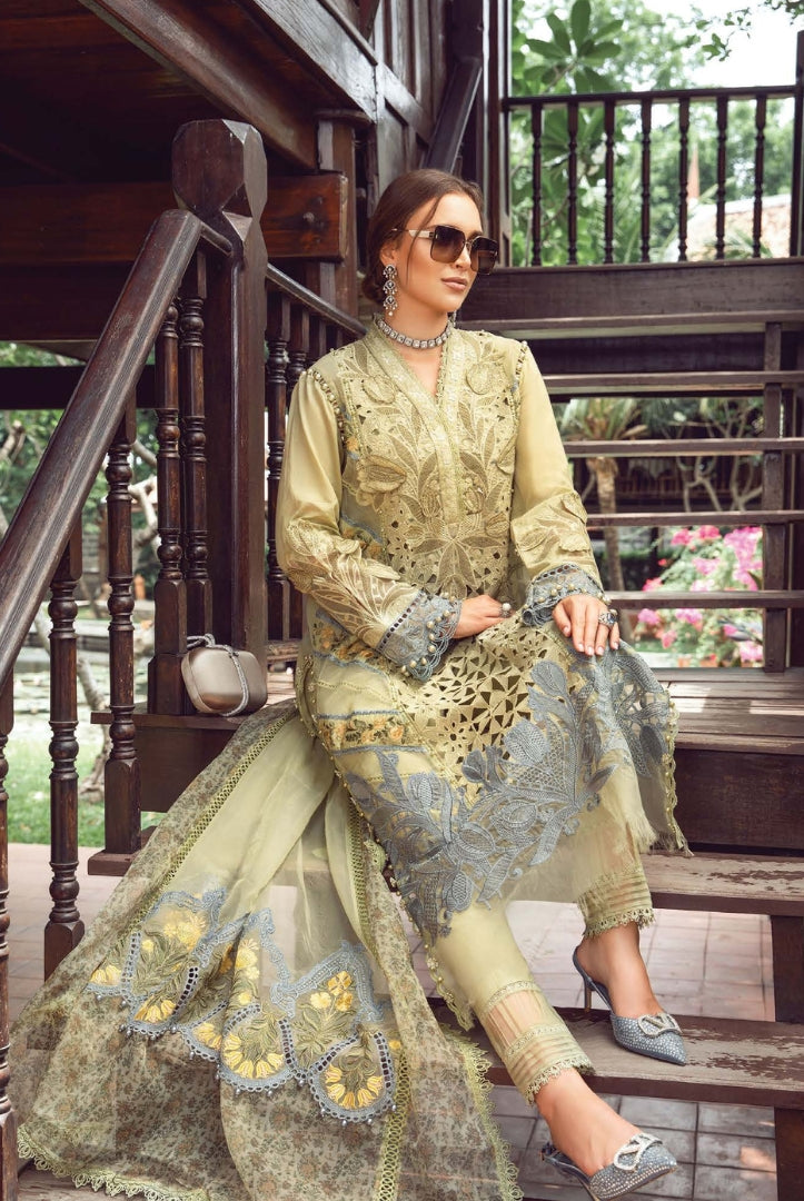 3 Piece Stitched Luxury Embroidered Lawn Eid Collection By Maria.B - Pista Green