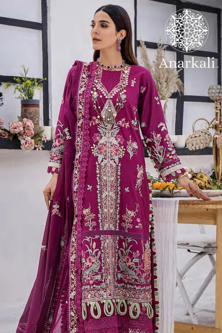 Eshaisha Festive Lawn Embroidered Collection 3Piece Stitched Suit (Purple)
