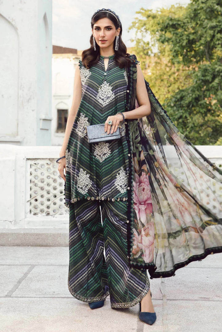 3 Piece Stitched Embroidered Linen Rani Mahal by Maria B M prints Fall Edit'25 Winter Collection MB25FE-5A