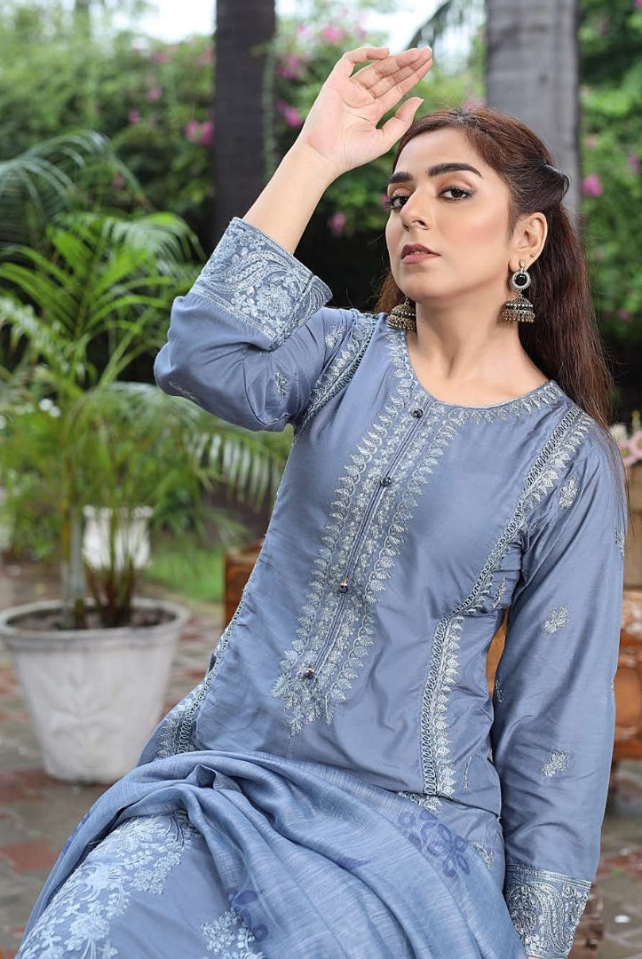 3 Piece Stitched Digital Printed Embroidered Lawn Suit From Zara ’25 Collection – ELEGANCE