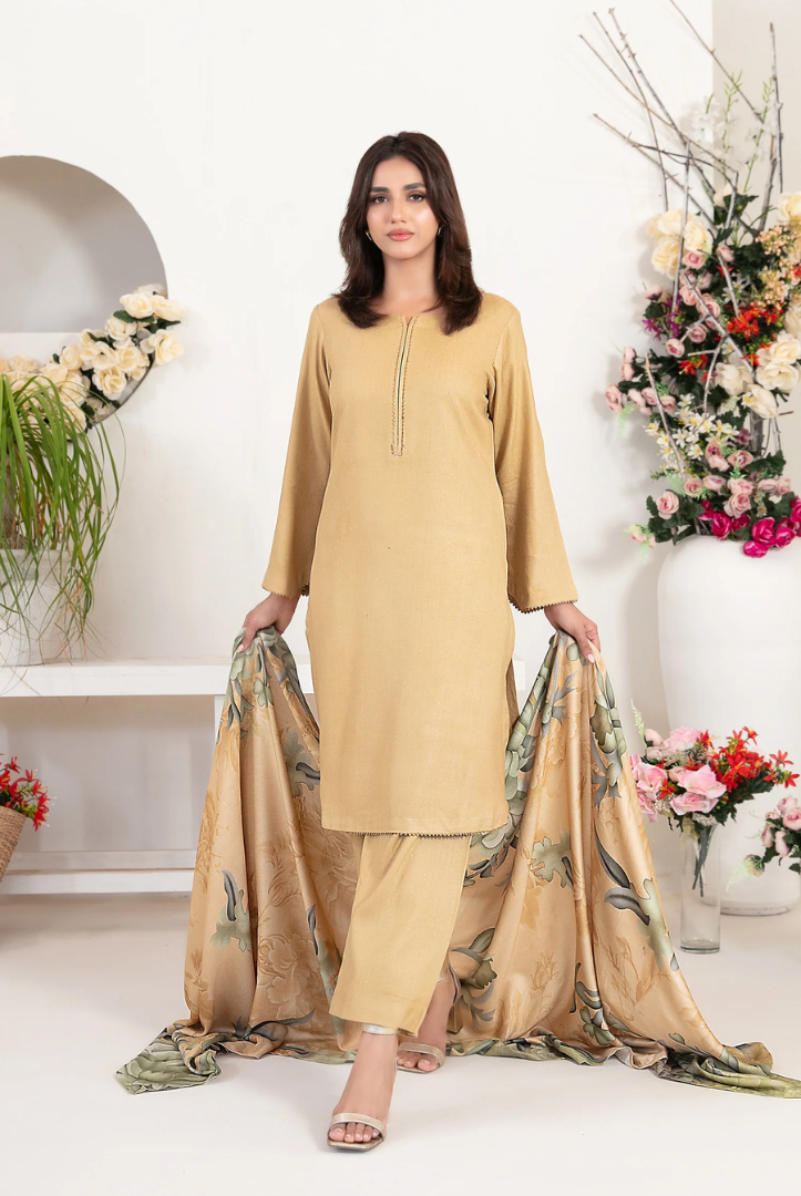 3 Piece Stitched Fancy Printed Leather Peach Laila by Tawakkal  Winter Collection D-4716