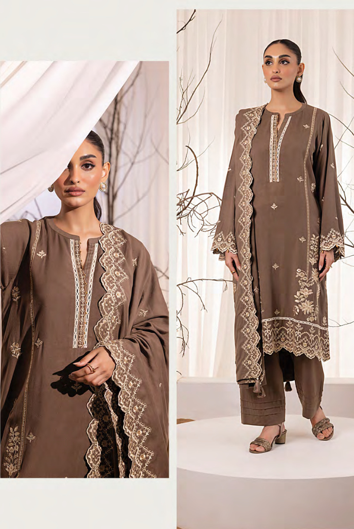 3 Piece Stitched Embroidered Cashmi Wool With Lakhany Winter Embriodered Shawl collection 04