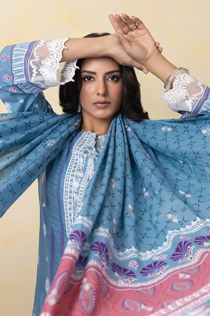 3 Piece Stitched Embroidered Lawn Suit By LSM Gold Lakhany - AN-00791