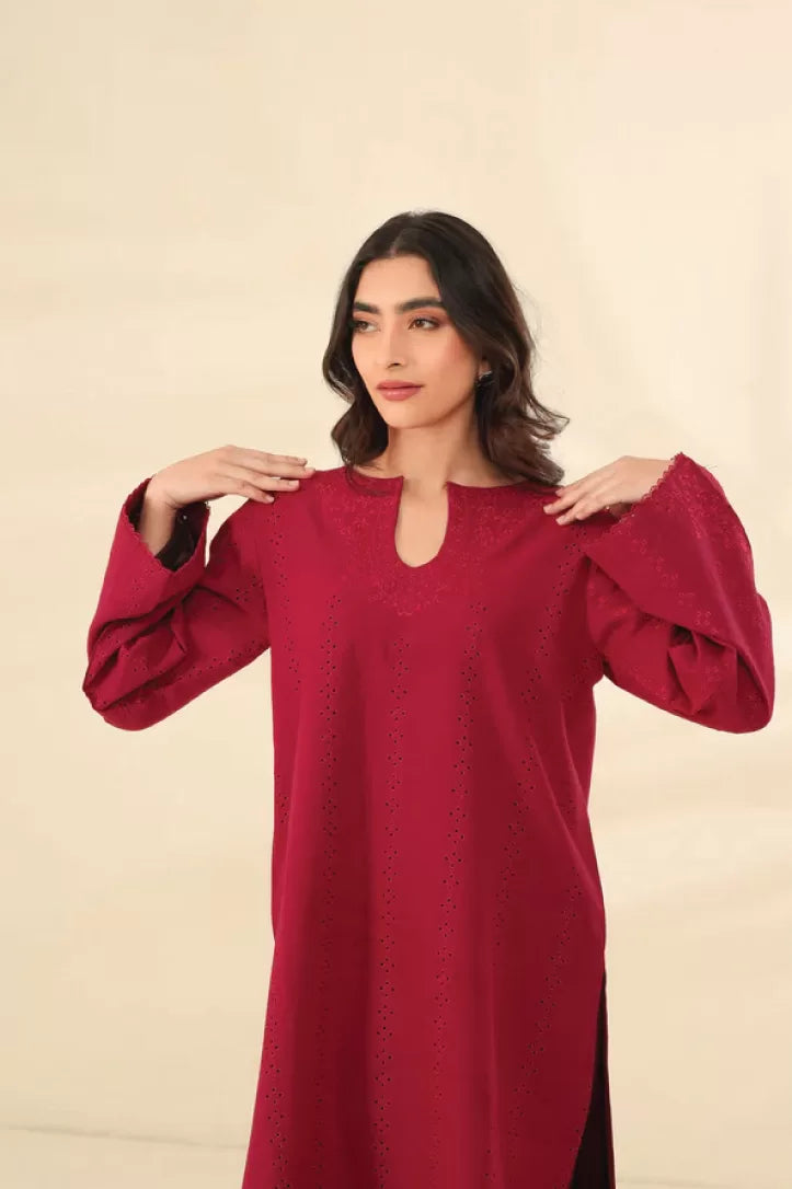 Berry Pink Embroidered 2 Piece Stitched Suit