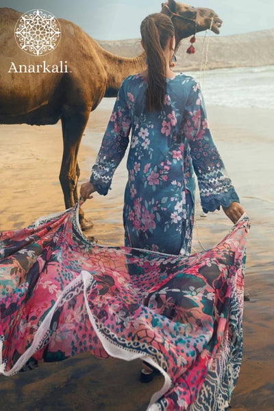 Nureh Gardenia Embroidered Chikankari Collection 3Piece Stitched Suit (Teal)