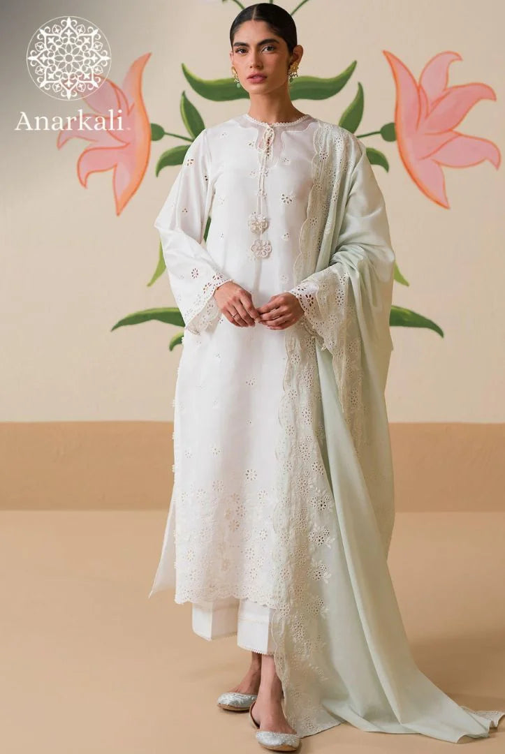 Cross Stitch Chikankari 3 piece Stitched Collection 24 (Off White)