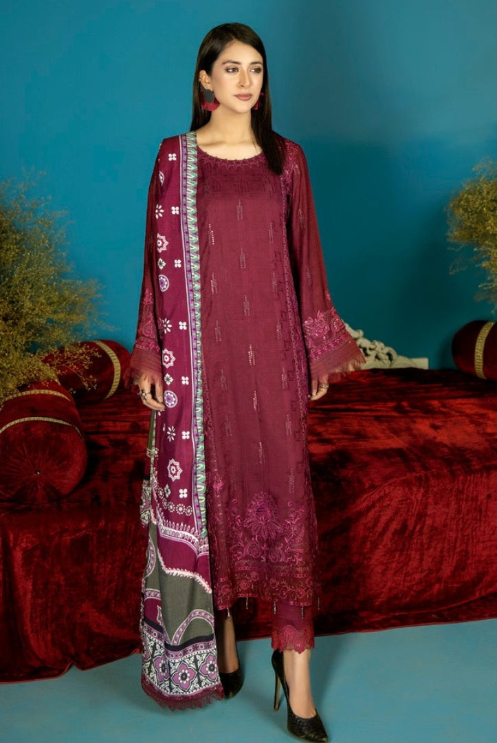 Tehzeeb By Riaz Arts Embroidered Chikankari Self Linen 3 Pc Suits Collection - 05