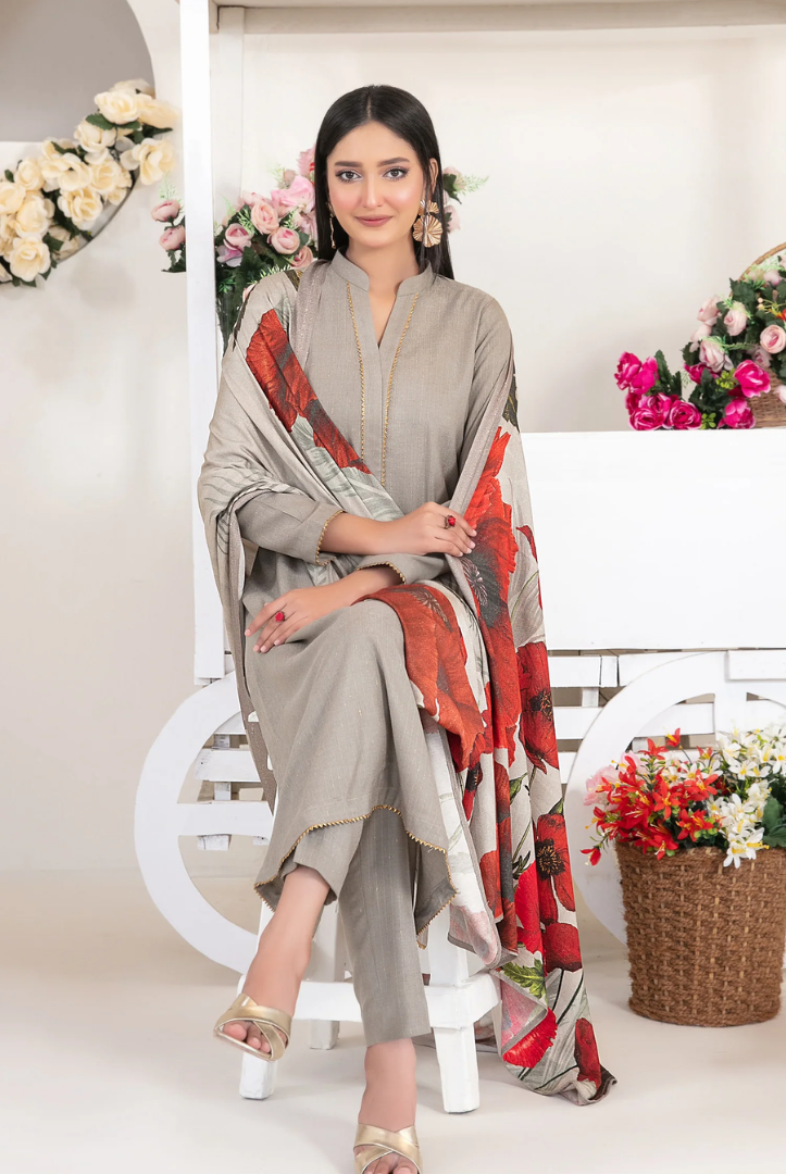 3 Piece Stitched Fancy Printed Leather Peach Laila by Tawakkal  Winter Collection D-4717