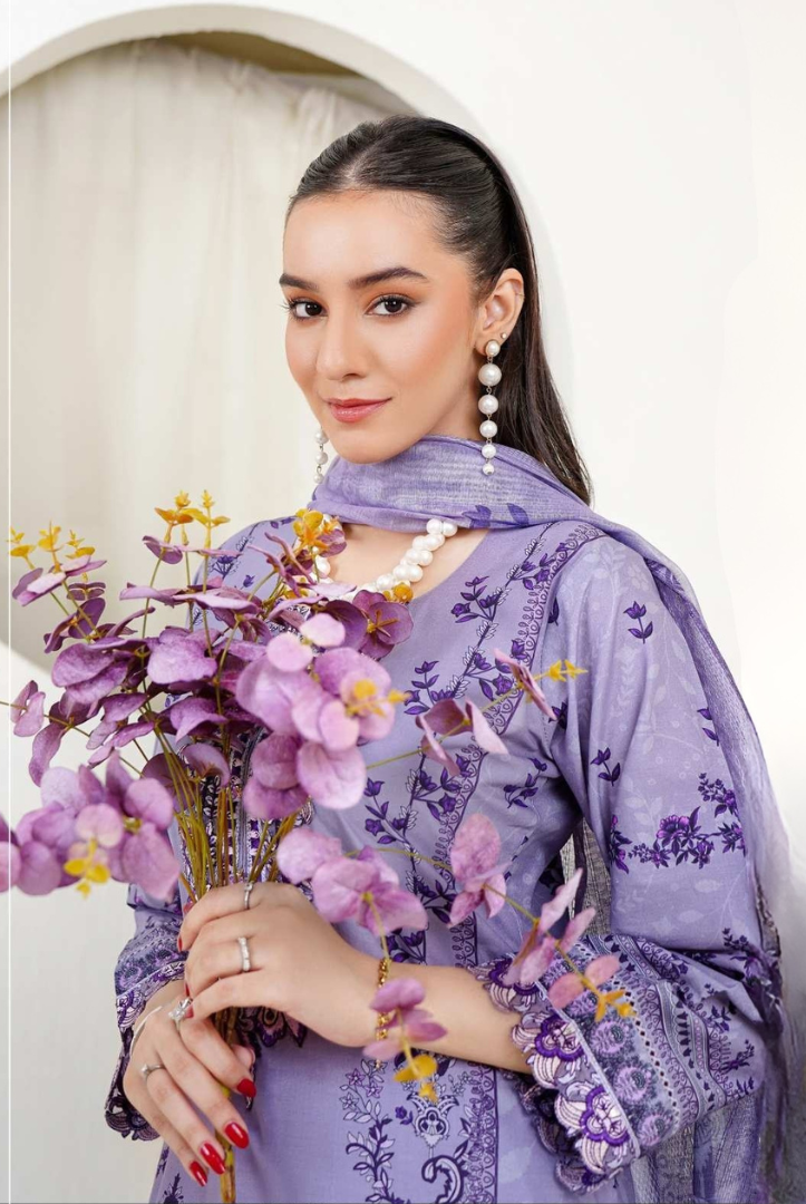 3 Piece Stitched Digital Printed Embroidered Lawn Suit From Zara '25 Collection - FUTURISTIC