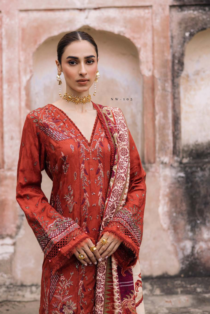 3 Piece Stitched Maya by Nureh Embroidered Self Linen Jacquard NU25MYA - NW-105