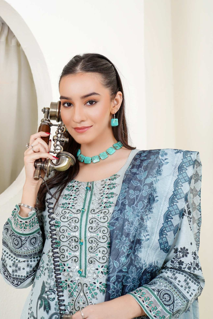 3 Piece Stitched Digital Printed Embroidered Lawn Suit From Zara '25 Collection - BAY OF HOPE