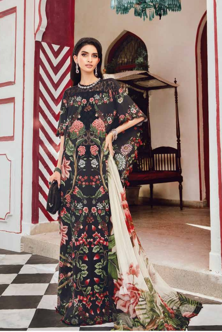 3 Piece Stitched Embroidered Linen Rani Mahal by Maria B M prints Fall Edit'25 Winter Collection MB25FE-9B