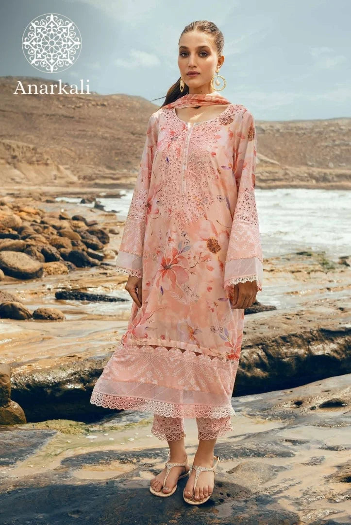 Nureh Gardenia Embroidered Chikankari Collection 3Piece Stitched Suit (Pink)