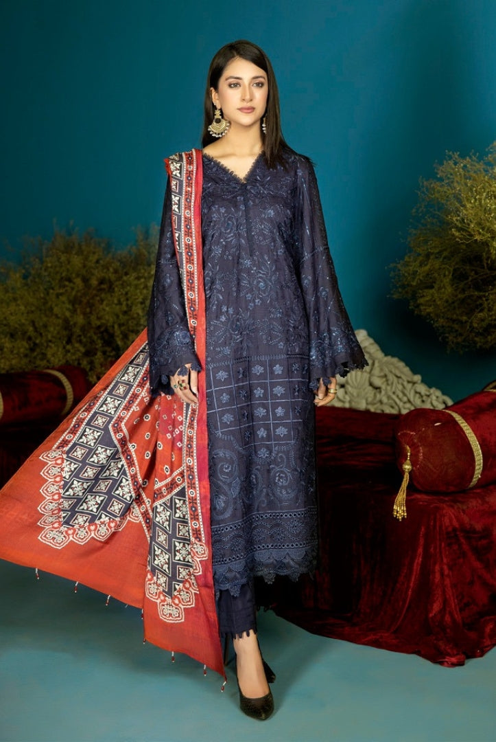 Tehzeeb By Riaz Arts Embroidered Chikankari Self Linen 3 Pc Suits Collection - 06